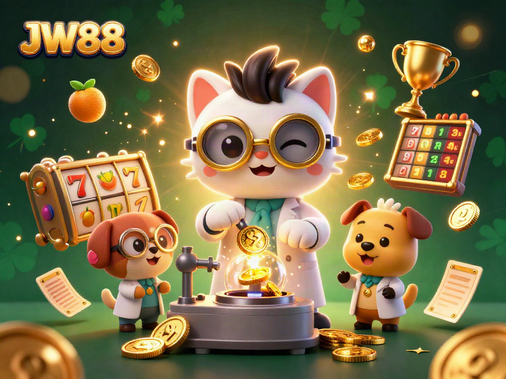 Engage in thrilling casino action at JW88 with vivid elements of slots and jackpots illustrated dynamically.