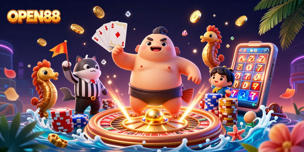 Players engage with the vibrant underwater scene featuring OPEN88's casino games and characters