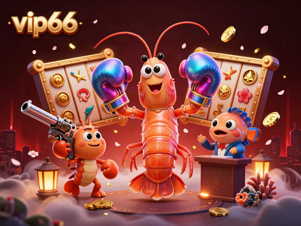Experience the excitement of vip66 with a dynamic scene featuring engaging characters, slot reels, and vibrant casino elements.