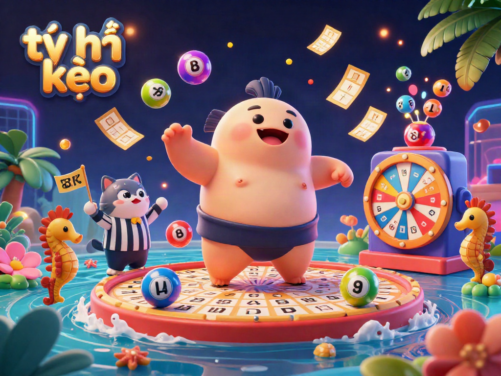 Experience thrilling tỷ lệ kèo with an underwater casino scene of a fugu, catfish referee, and vibrant lottery elements.