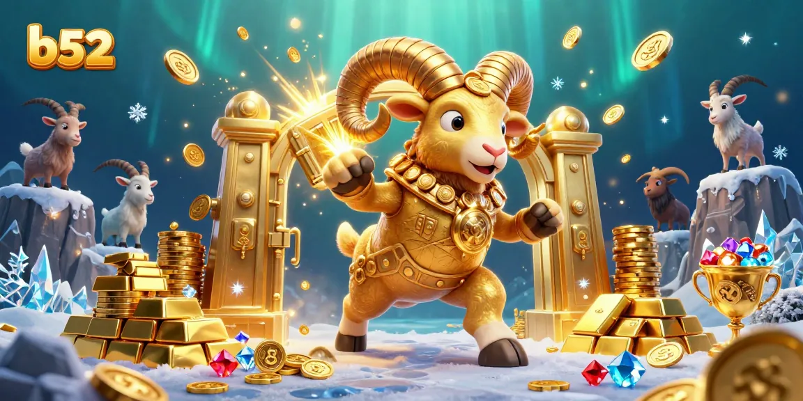 Win big with b52 as the golden ram bursts through wealth-rich doors amidst treasures.