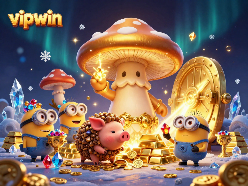 Engaging vipwin casino scene with golden treasures, a wizard, and magical elements enhancing the gaming experience.