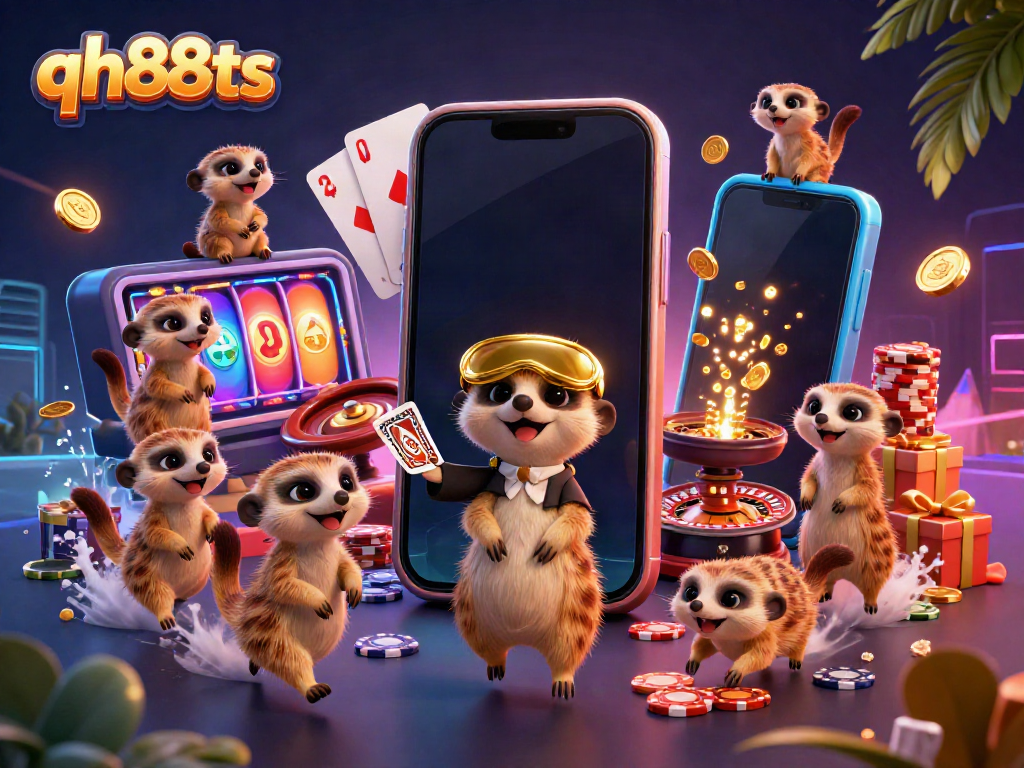 Experience the thrilling qh88ts casino scene featuring animated meerkats managing games and sneaking chips.