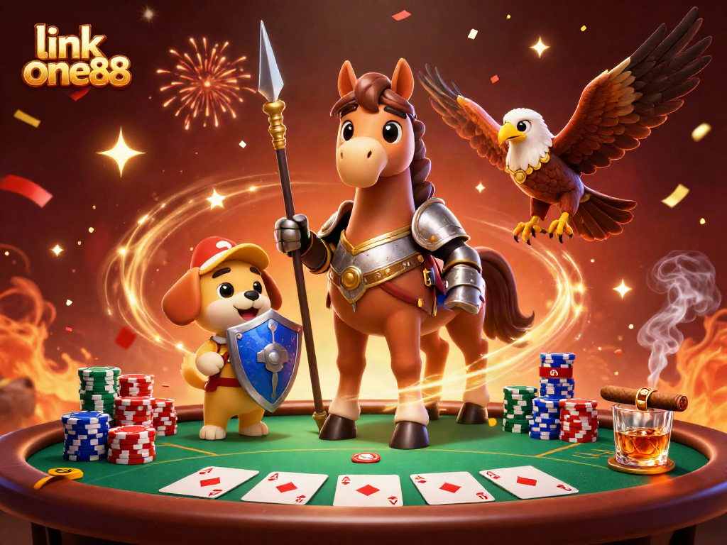 Experience thrilling gaming at link one88 with a vibrant 3D casino illustration showcasing exciting poker elements.