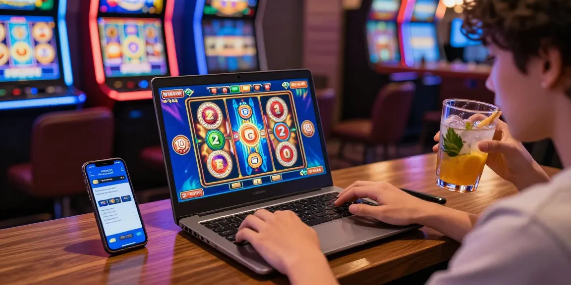 Pengguna katatogel menikmati permainan slot online di lingkungan kasino virtual yang penuh warna.