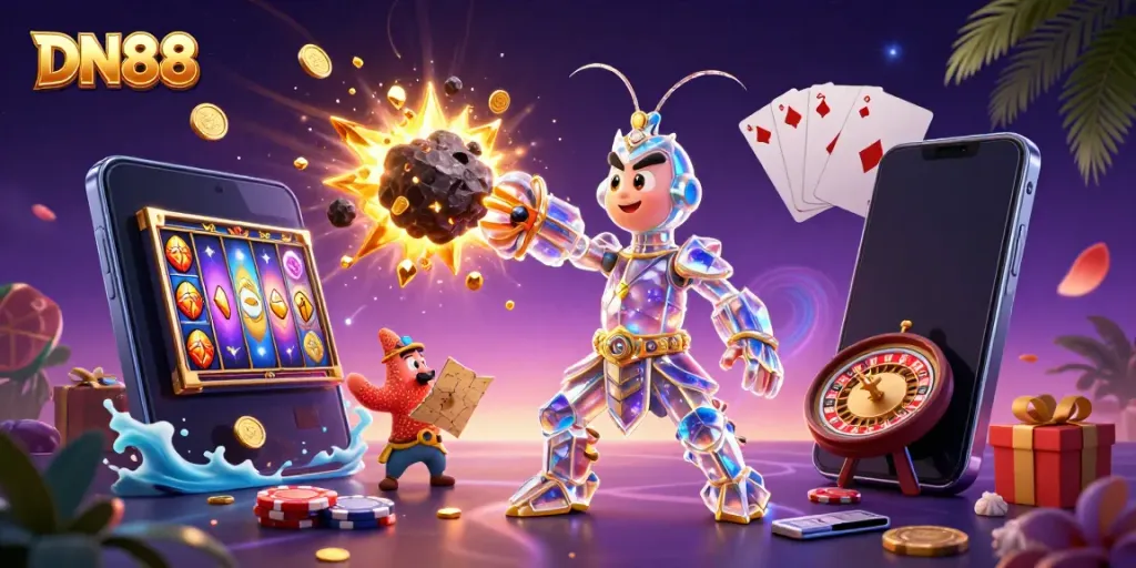 Engage with thrilling games at DN88 while treasures shower from a galactic theme.