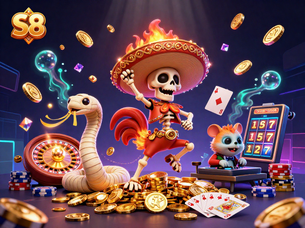 Join the S8 adrenaline rush with vibrant casino scenes featuring winning dances and golden treasures.