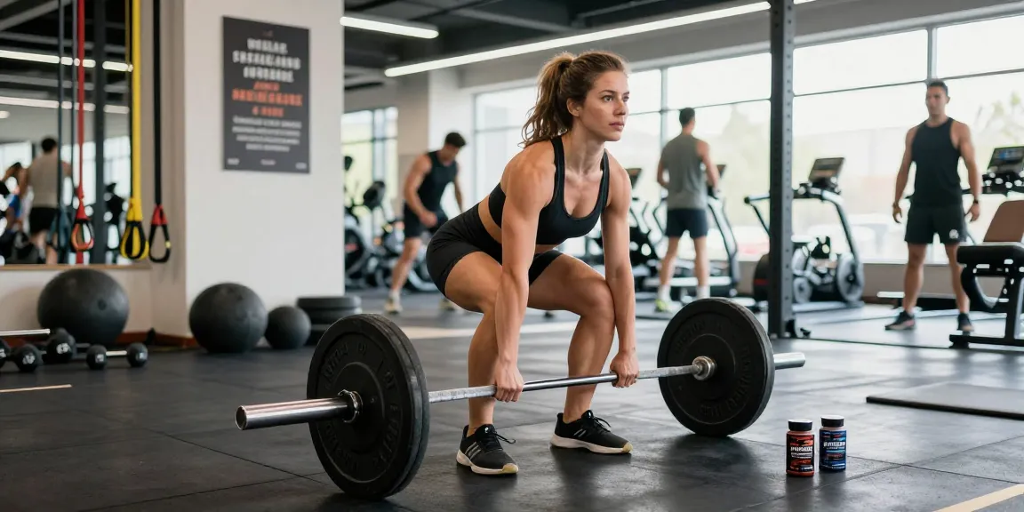 Woman lifting weights in a vibrant gym showcasing Prime Pharma Steroiden for muscle growth and performance.
