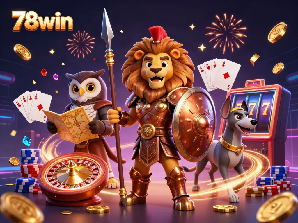 Engage in thrilling gaming with 78win featuring dynamic casino elements and vibrant characters.