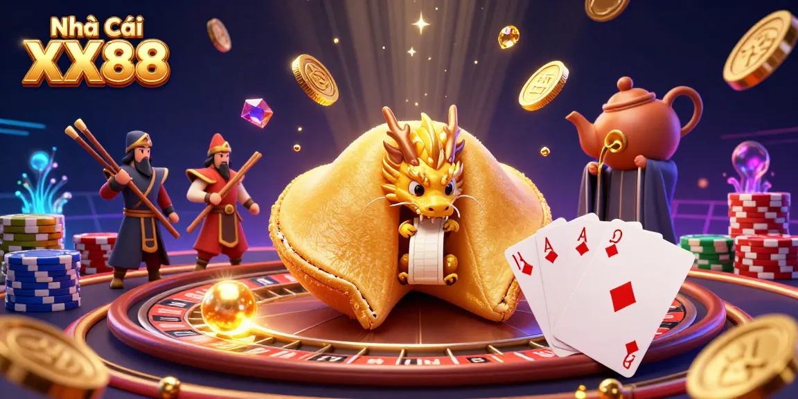 Engage with thrilling games at Nhà Cái XX88 featuring a vibrant casino scene illustrating the excitement of fortune.