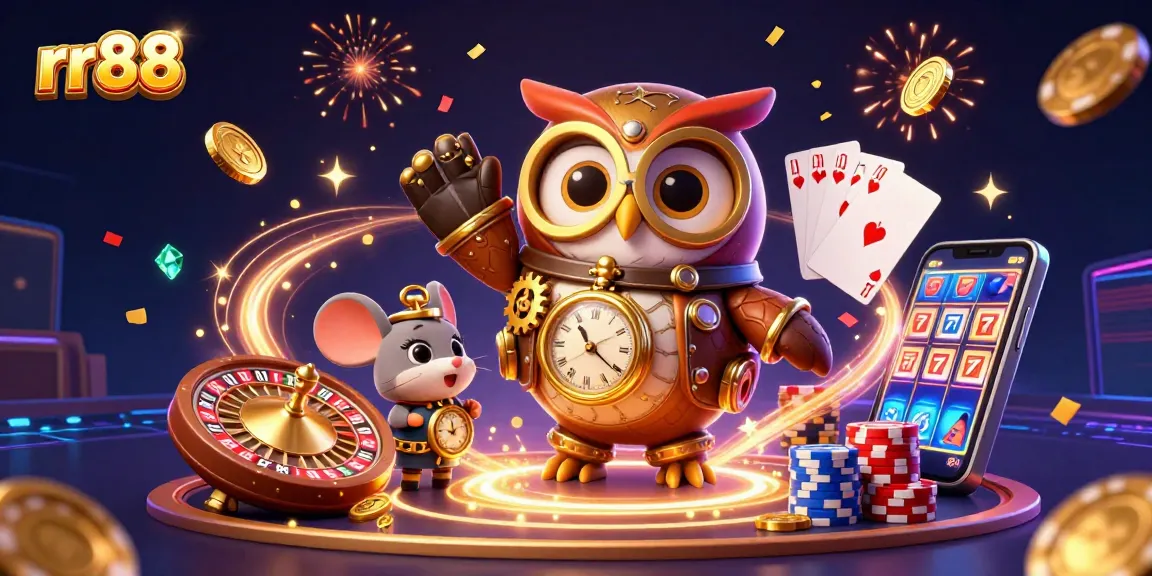 Engage with rr88's casino world: experience thrilling games amid golden coins, slots & roulette!