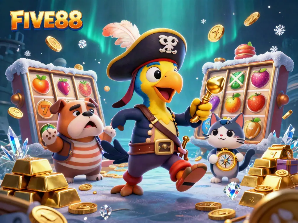 Join the adventure with FIVE88 as the pirate captain and crew uncover treasures from slot machines.