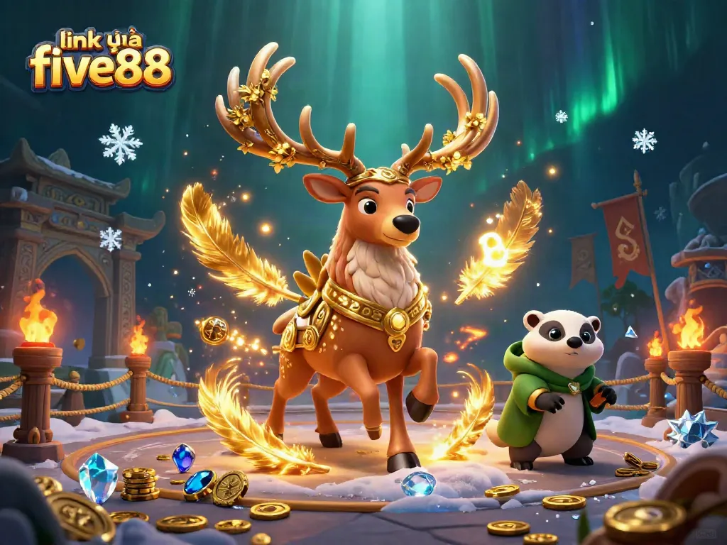 Experience high stakes and excitement with link vào five88, enchanting 3D casino-themed illustration showcasing fantasy elements and dynamic gambling features.