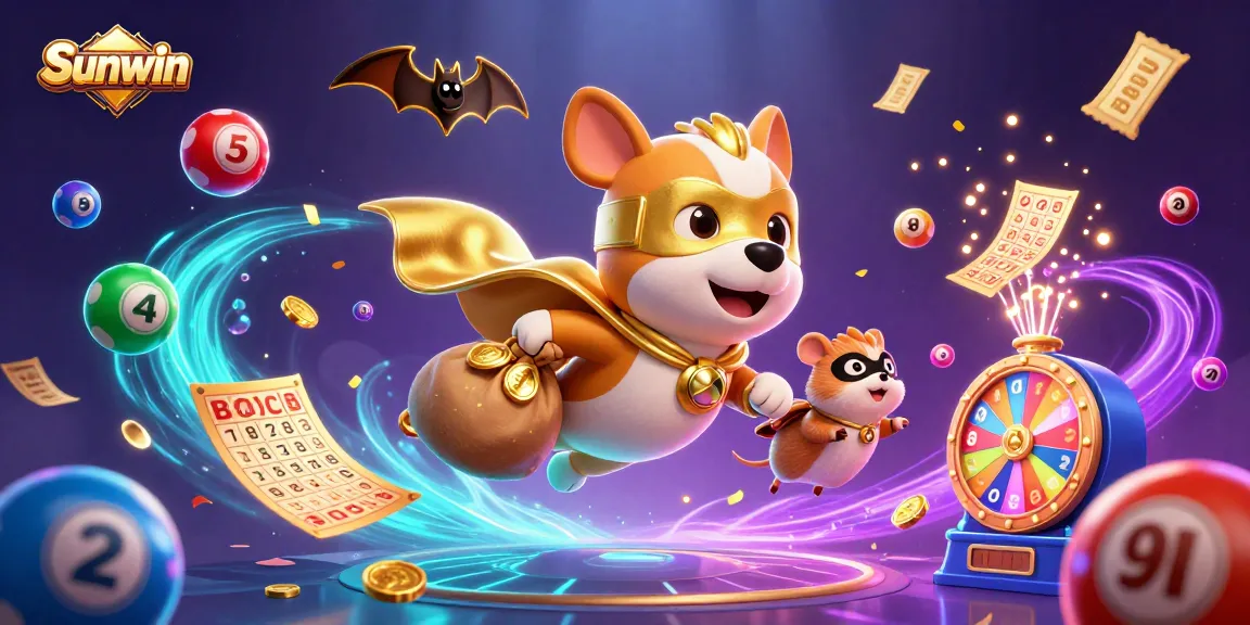 Sunwin reveals epic fun as a superhero dog wings through a casino adventure scene, capturing excitement.