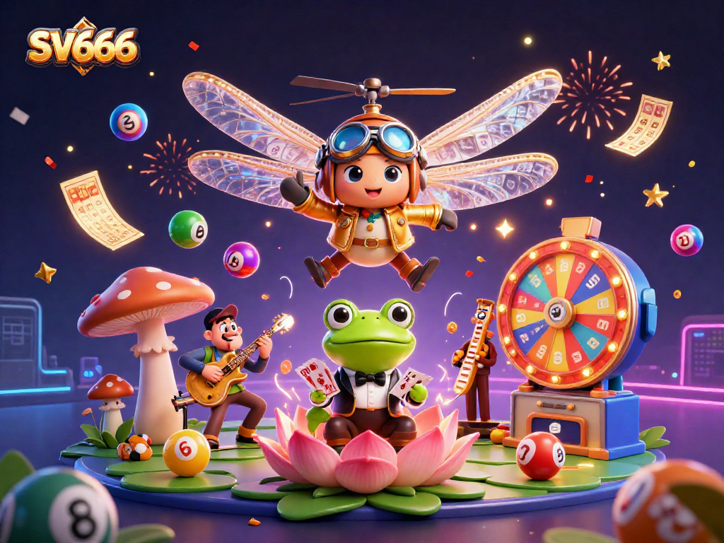 Experience winning thrills as SV666 combines vibrant elements of gaming excitement in a dynamic 3D casino scene.