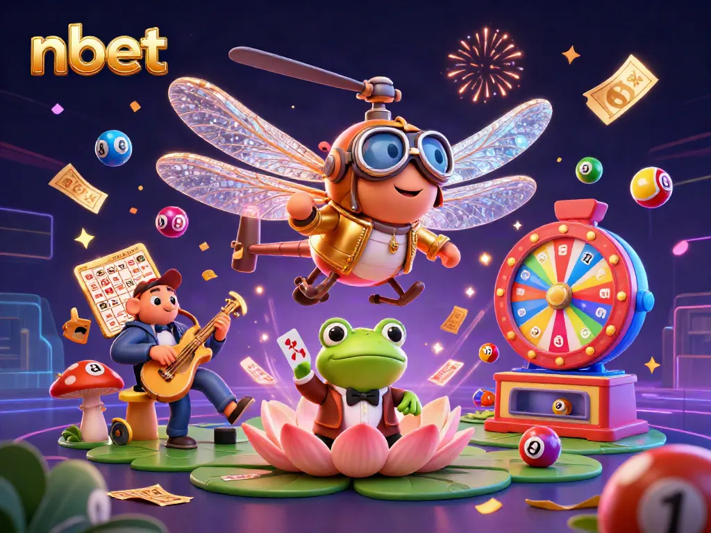 Experience vibrant gaming action with nbet's colorful casino illustration, showcasing lively characters and dynamic game elements.