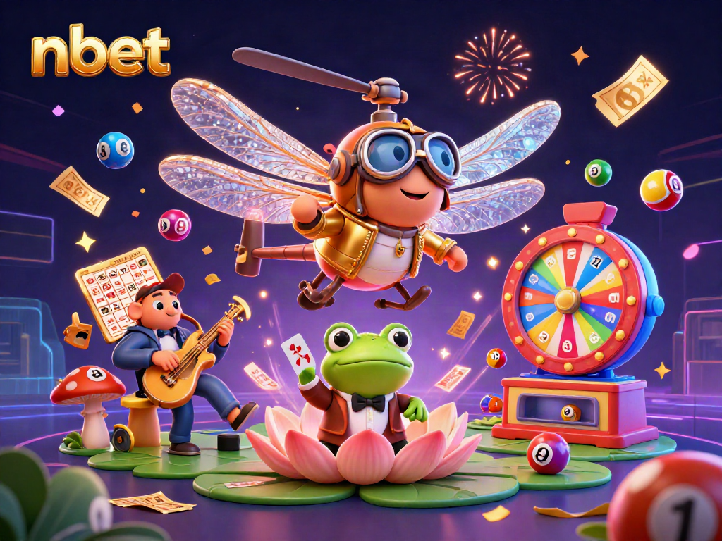 Experience vibrant gaming action with nbet's colorful casino illustration, showcasing lively characters and dynamic game elements.