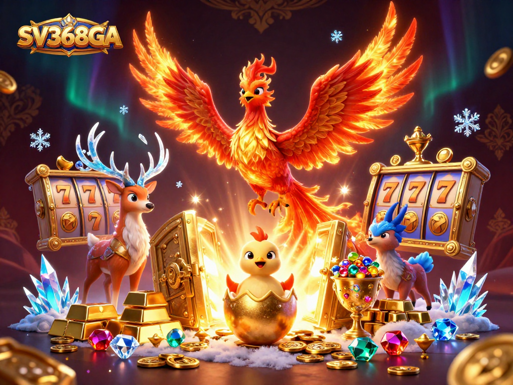 Join the adventure with SV368GA and witness a phoenix rise amidst riches and slot excitement.