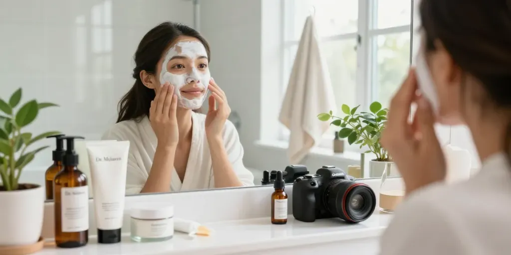 Dr. Melaxin Peel Shot aanbrengen voor een stralende huid in een serene badkamer.