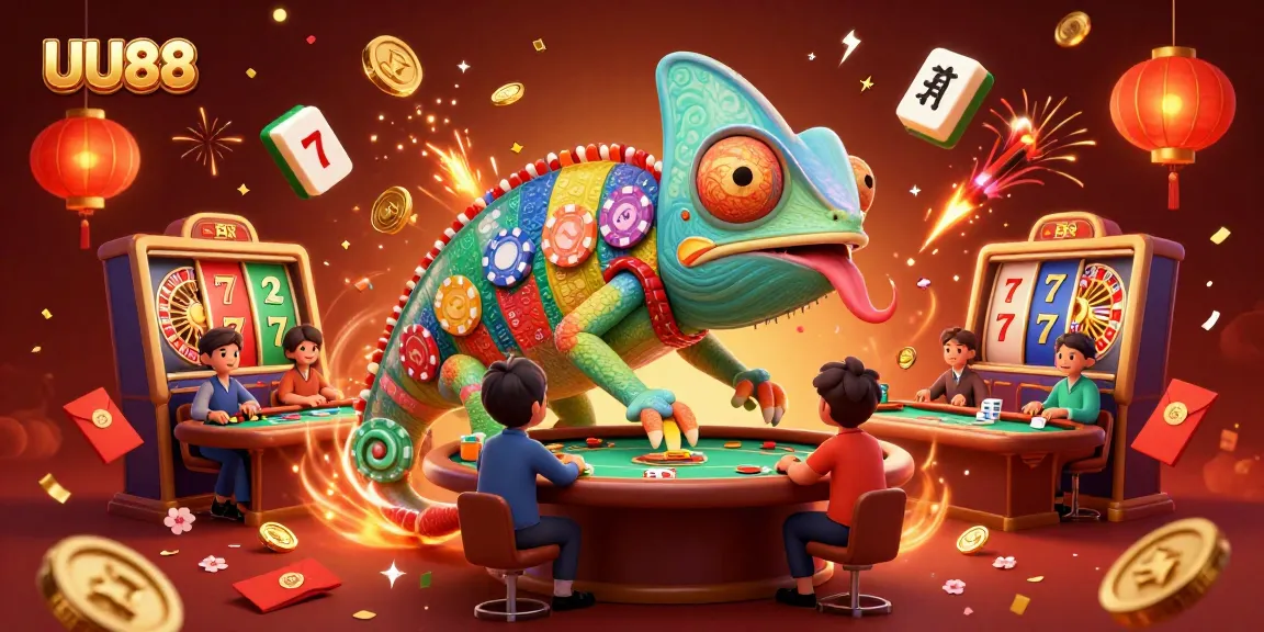 Experience thrilling gaming at UU88 with vibrant 3D casino illustrations showcasing exciting games.