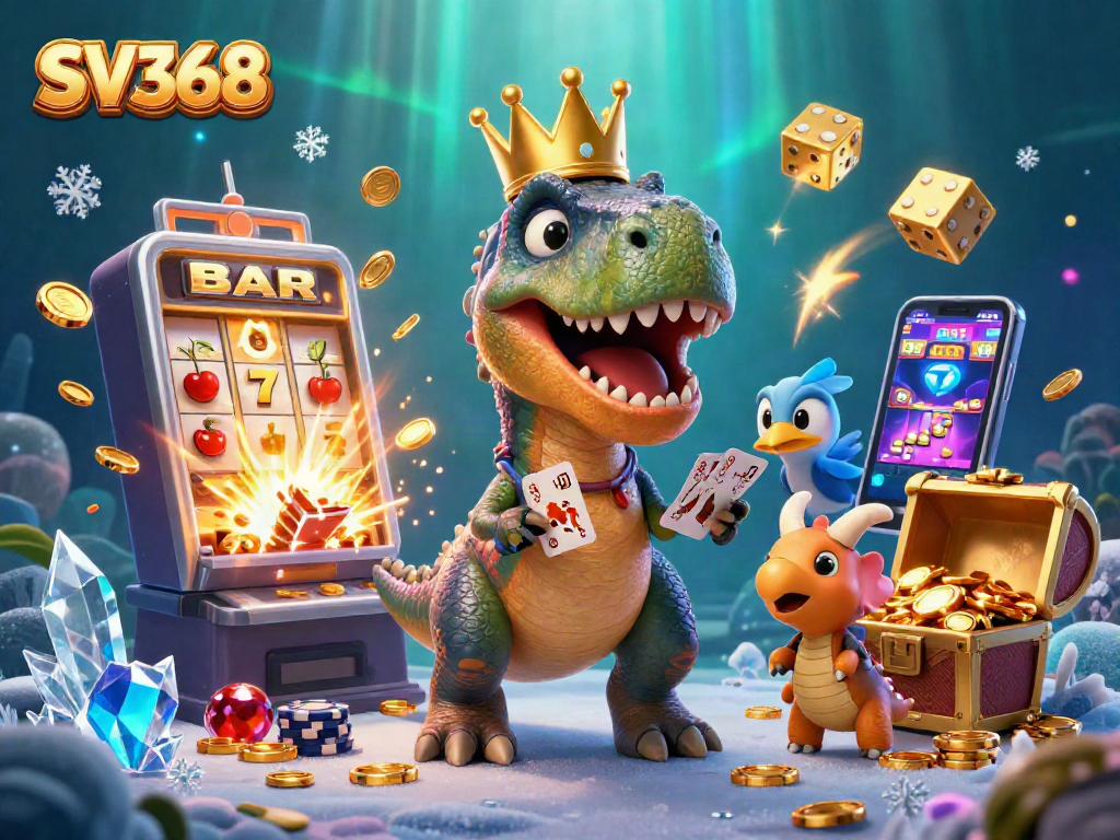 Engage with SV368's vibrant casino scene featuring T-Rex, pterodactyl, and triceratops with slots.