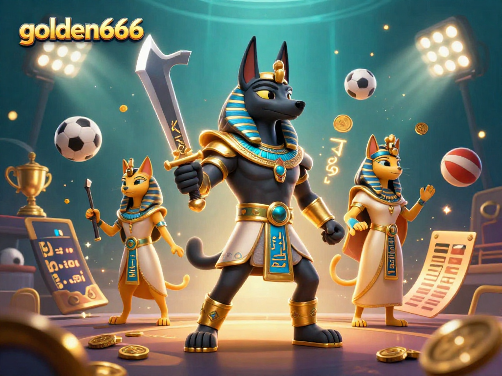 Experience the excitement of golden666 with Anubis and Bastet in a dynamic, action-packed casino scene.