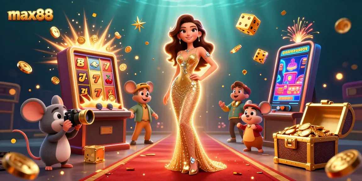 Experience the excitement of max88 with stunning illustrations and vibrant casino game elements.