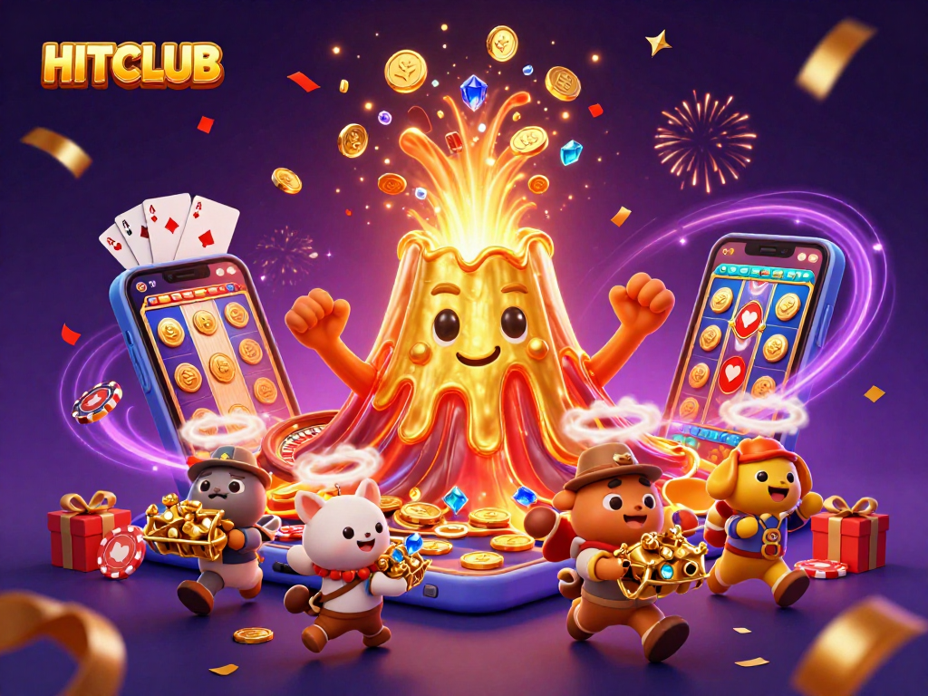 Experience exciting winnings at HITCLUB with a vibrant 3D casino adventure illustration.