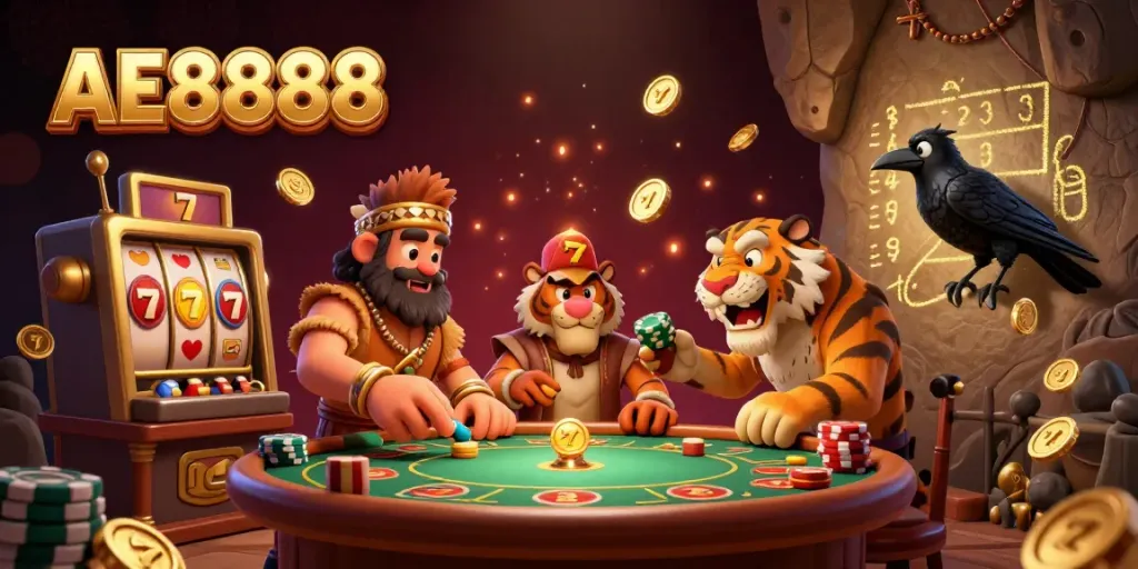 Experience ancient gambling with AE8888's vibrant casino scene featuring dynamic characters and rich 3D elements.