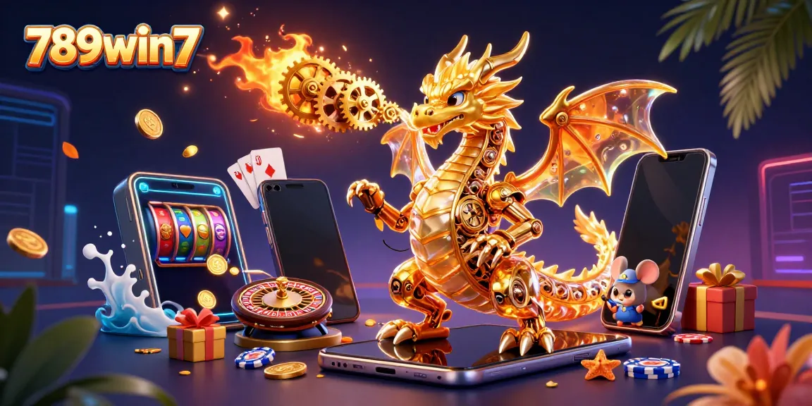 Experience the thrill of winning at 789win7 with a golden dragon and dynamic casino elements.