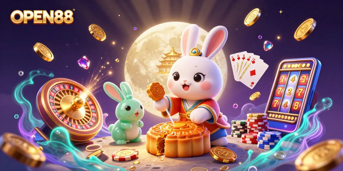 Experience the thrill of gambling with the OPEN88 moon rabbit unleashing riches during festive celebrations.