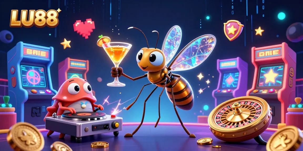 LU88 offers thrilling gaming experiences with a vibrant casino scene featuring unique characters and elements.