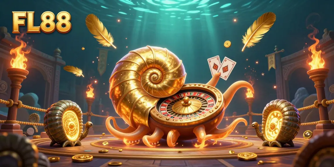 Experience FL88's thrilling casino atmosphere with a giant nautilus roulette wheel and colorful companions.