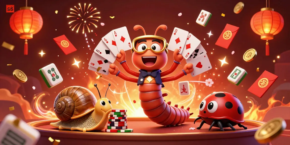S8 offers an exciting casino experience with a whimsical millipede dealer surrounded by vibrant gaming elements.