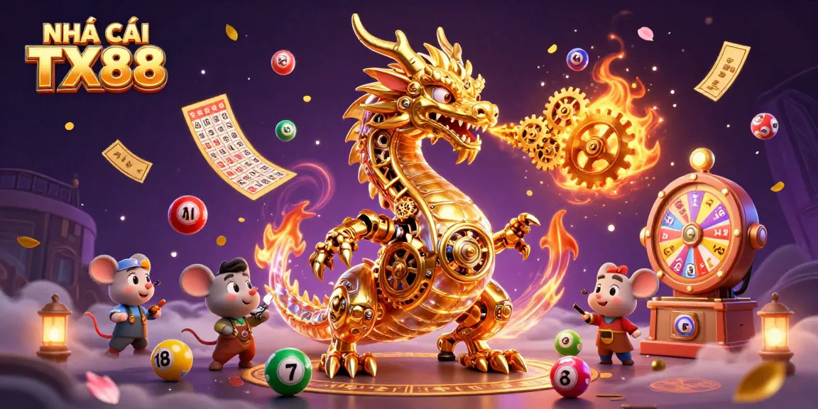 Engage with NHÀ CÁI TX88 through dynamic gaming elements, featuring lottery balls and vibrant prizes.