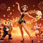 PANGKALANSLOT spins luck with vibrant slot reels and festive characters in a lively casino scene