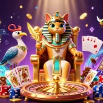 Experience the excitement of TX88 with vibrant casino elements and a royal pharaoh cat.