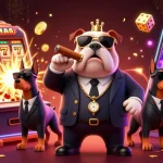 Experience the excitement at LLWIN with vibrant casino graphics and a mafia-themed illustration.
