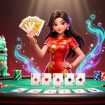 Experience vibrant gameplay at 188V with a captivating casino scene, poker cards, and dynamic characters.