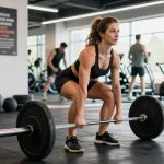 Woman lifting weights in a vibrant gym showcasing Prime Pharma Steroiden for muscle growth and performance.