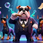 Win big at Vin88 with a vibrant illustration of a bulldog mafia boss and colorful lottery elements.