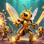 Engage with thrilling nohu 28 slot games showcasing a giant golden hornet amidst a jackpot explosion.