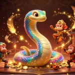 Experience the thrill at NHÀ CÁI NET88 with a vibrant casino scene featuring a playful monkey king and a shimmering serpent.