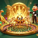 Experience the thrill of motchill bets as a golden spider spins a roulette wheel web.