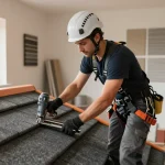 Expert dakdekker den haag working on a modern roof installation with tools and natural light.