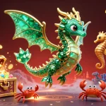 sv66 offers thrilling adventures with emerald sea dragons and treasure-filled games in this vibrant illustration.