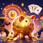 Experience the excitement of 8kbet with dynamic characters and vibrant casino elements in an action-packed scene.