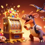 Experience a thrilling jackpot at gg88 with an action-packed scene featuring a dinosaur and gold coins