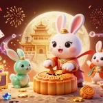 Join j18817 in an exciting depiction of gambling with poker chips and mooncakes amidst a vibrant casino scene.