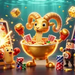 Engage in thrilling casino action with 888vnd's vibrant characters and festive game elements.